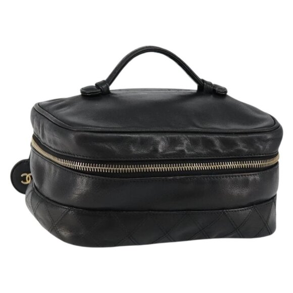 CHANEL Matelasse Vanity Pouch Lamb Skin Black Gold CC Auth - Picture 11 of 16